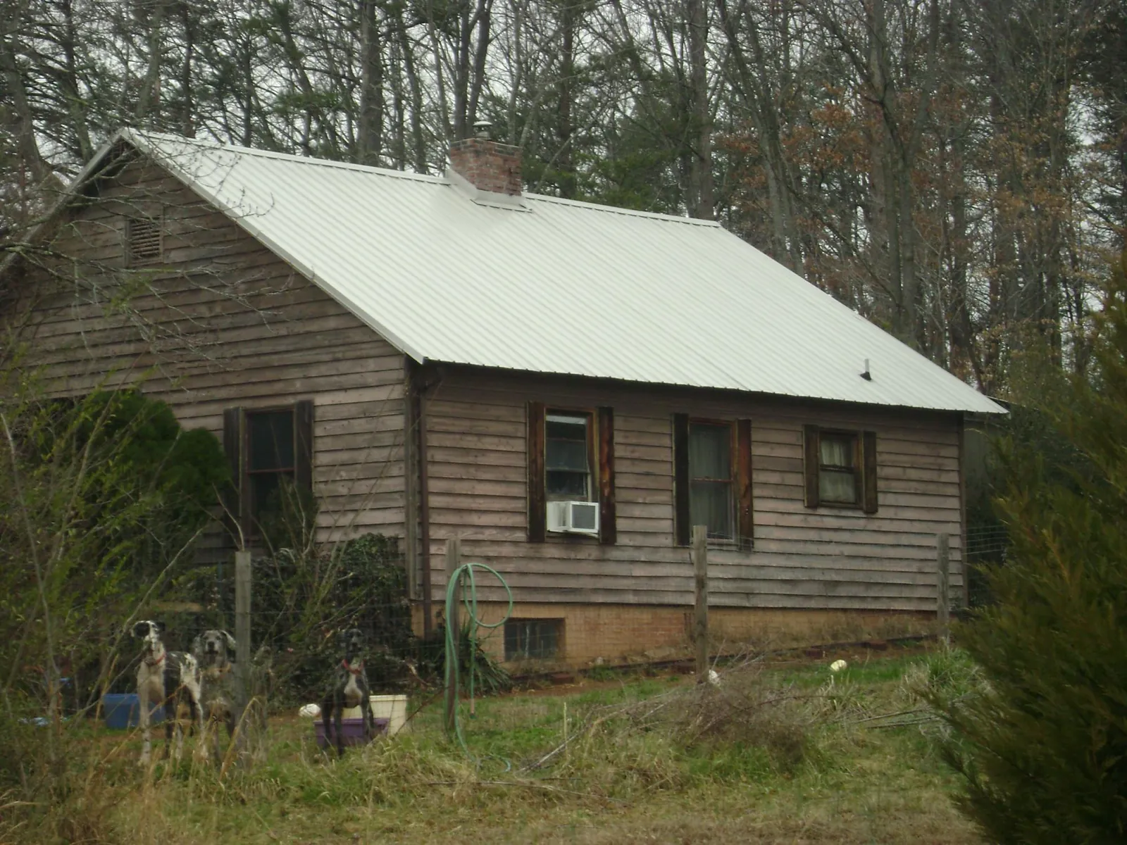White metal roof on an old wood sided farmhouse, from a Metal Roof Installation job in Doon